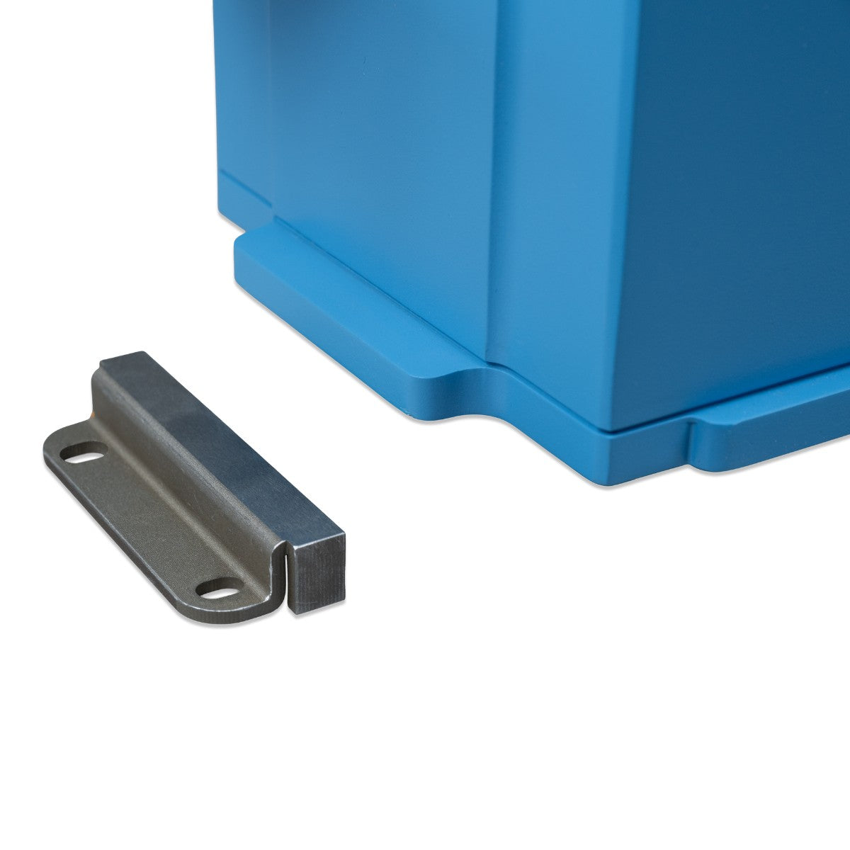 Blue Victron Energy NG LiFePO4 battery with bracket on a white background