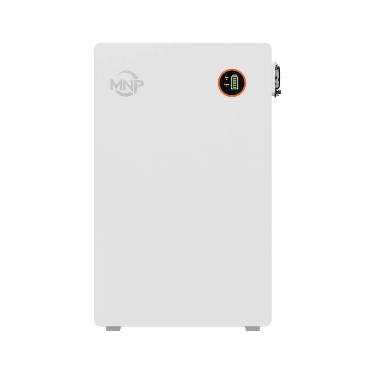 White MidNite Power MNPOWERFLO16 floor or wall mount battery with battery indicator LED and feet.