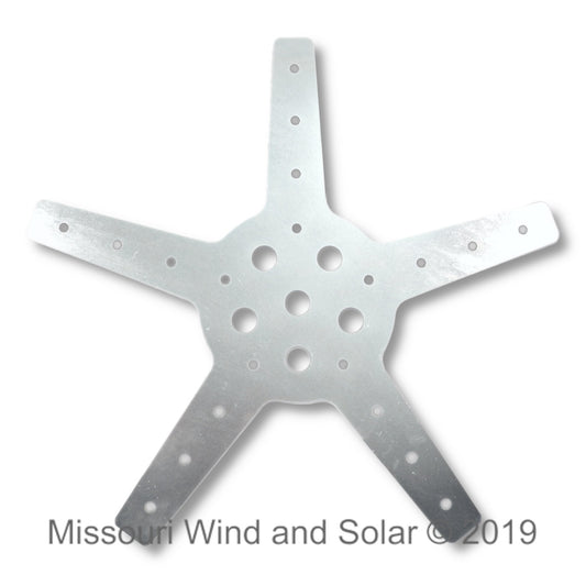 Silver wind turbine hub with five spoke design