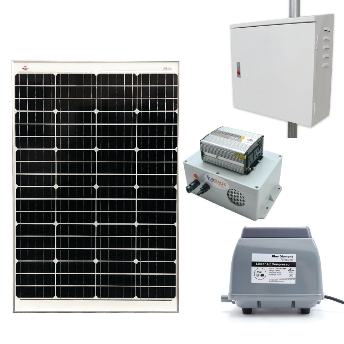 100 Watt Solar Pond Aeration Kit with Box for Small Ponds