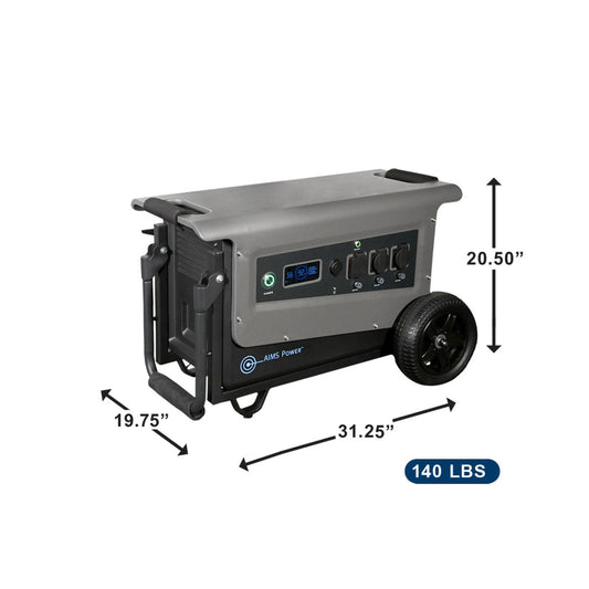 Aims Portable Solar Generator 3.1 kWh 30 Amp Output Lithium Battery | Solar & Grid Inputs with Free Solar Panel