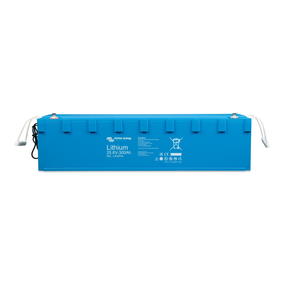 Blue 300 Ah lithium battery on a white background