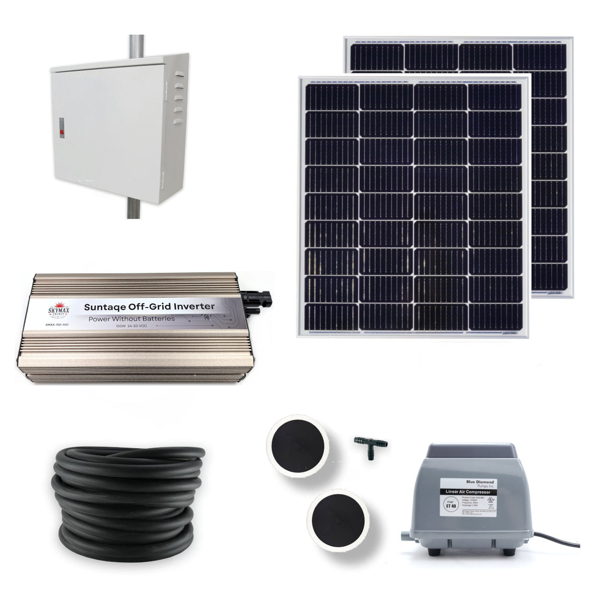 200 Watt Solar Pond Aeration Kit with Box for Small Ponds