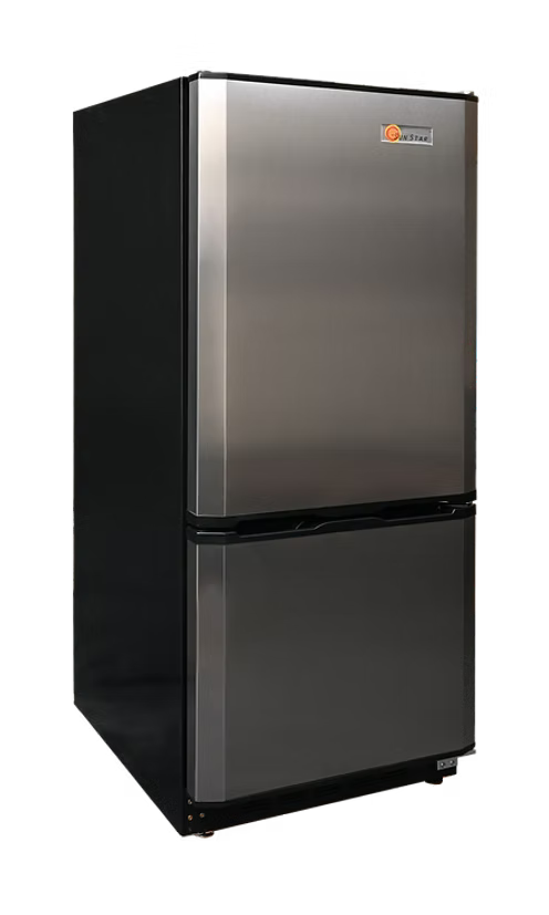 Sunstar Solar DC Powered Upright Refrigerator/Freezer 10 cu.ft. Black with Stainless Steel Doors