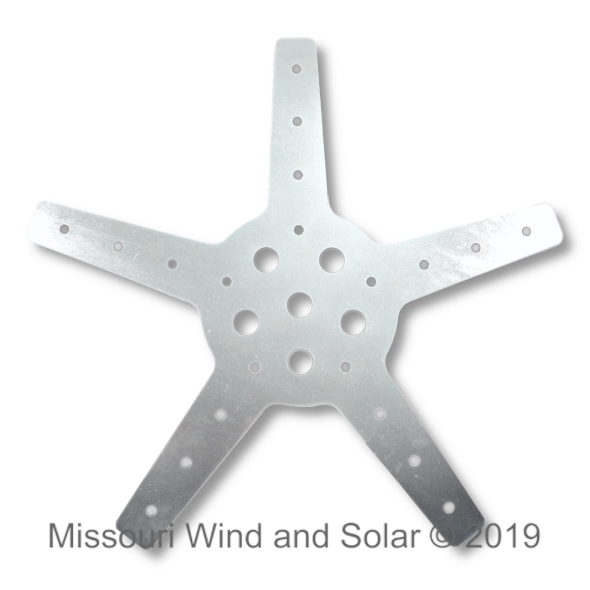 Silver wind turbine hub with five spoke design